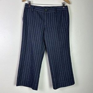 Mark Jacobs Women's Wool Cropped Wide Leg Dress Pants Size 6 Blue Black Striped